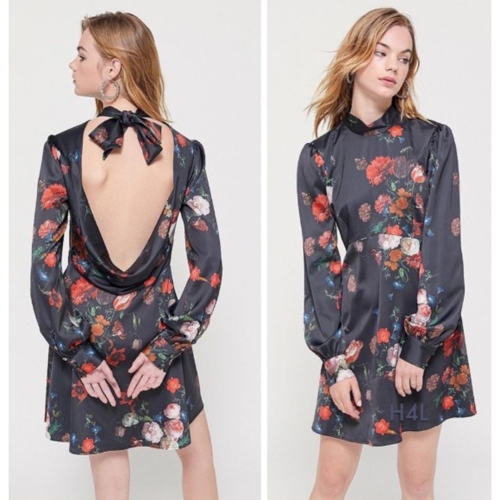 Urban Outfitters Black Dark Floral High Neck Dress Romantic Whimsigoth XS